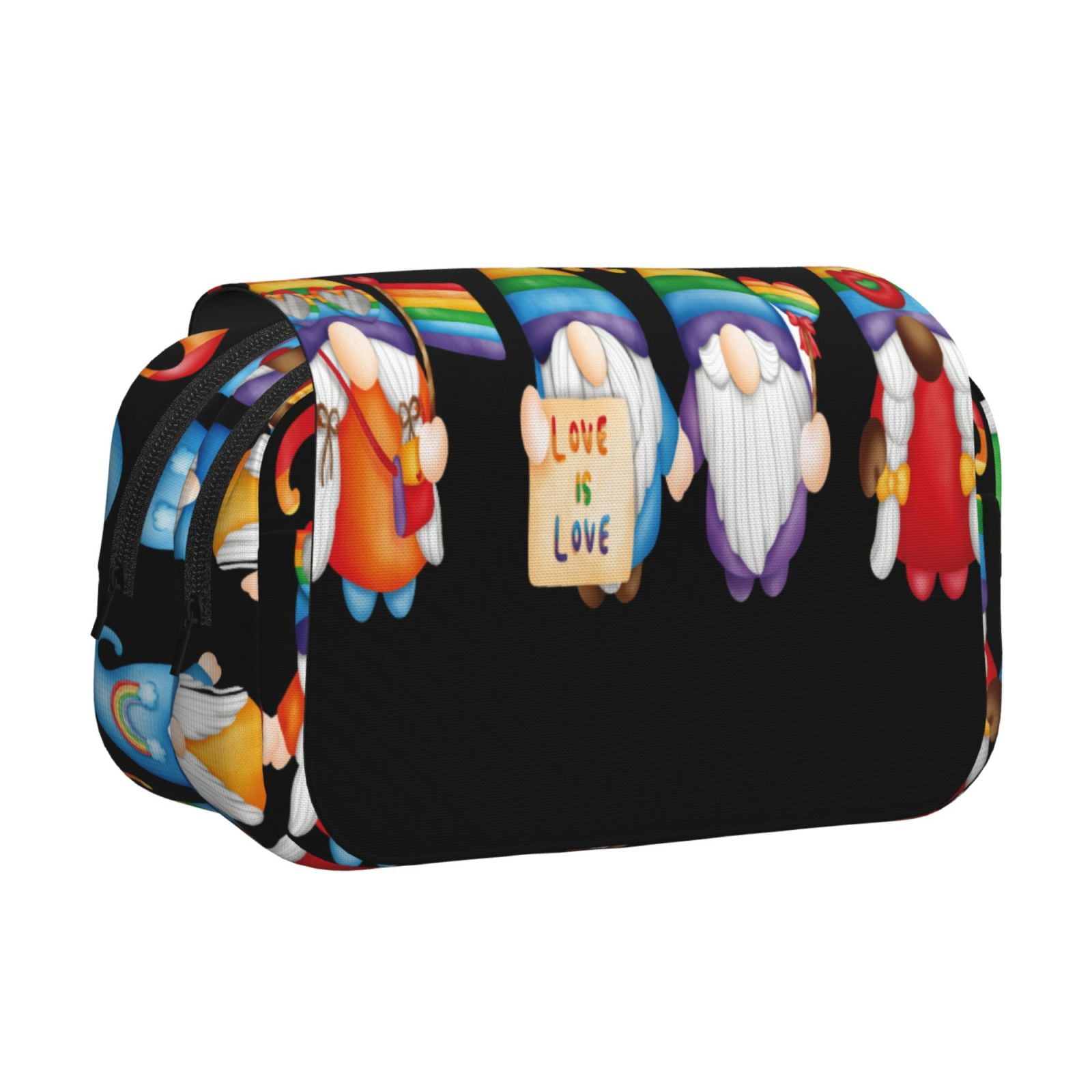 Rateoe Happy Pride Gnome Pattern Double Clamshell Pen Case, Storage Organizer with Two Zipper Compartments– Holds Up to 50 Pencils & Pens