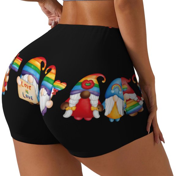 Rateoe Happy Pride Gnome Printed Power Workout Shorts for Women Tummy Control Squat Proof Ribbed Thick Seamless Scrunch Active Short-Small