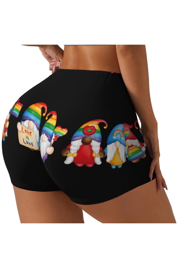 Happy Pride Gnome Printed Power Workout Shorts for Women Tummy Control Squat Proof Ribbed Thick Seamless Scrunch Active Short-X-Large