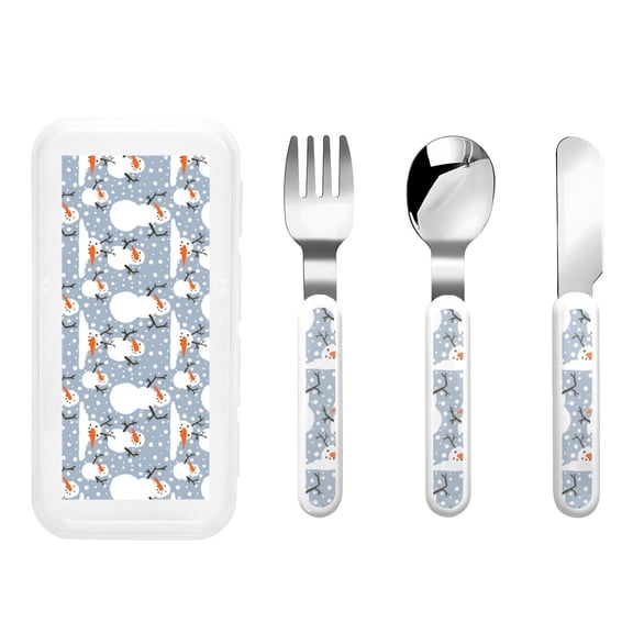 Rateoe Happy Snowmen Snowfall for Stainless Steel Kids Silverware Set - Child and Toddler Safe Flatware - Children's Knife, Fork And Spoon Set