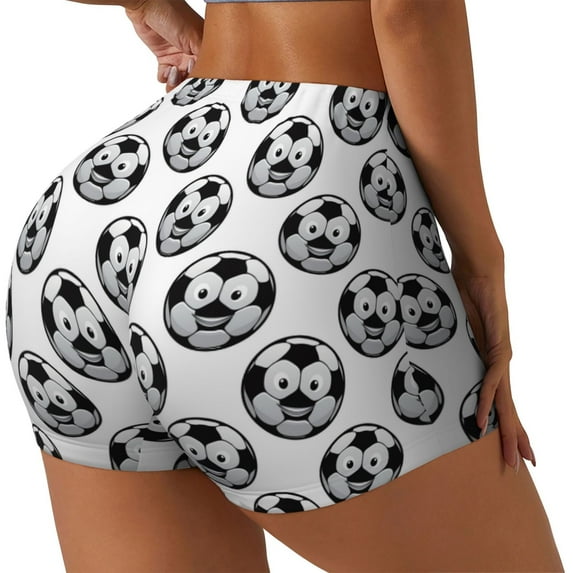 Rateoe Happy Soccer Printed Power Workout Shorts for Women Tummy Control Squat Proof Ribbed Thick Seamless Scrunch Active Short-Medium