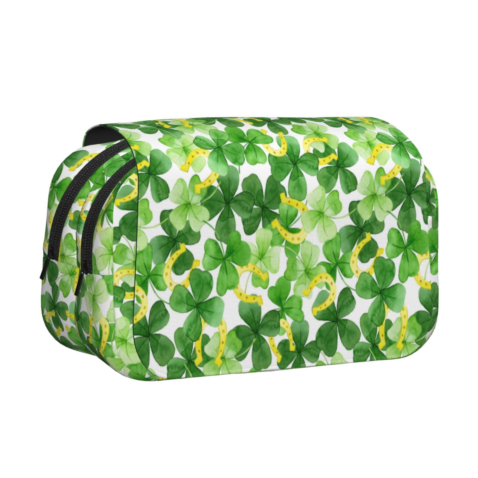 Rateoe Happy St. Patrick's Day Pattern Double Clamshell Pen Case, Storage Organizer with Two Zipper Compartments– Holds Up to 50 Pencils & Pens