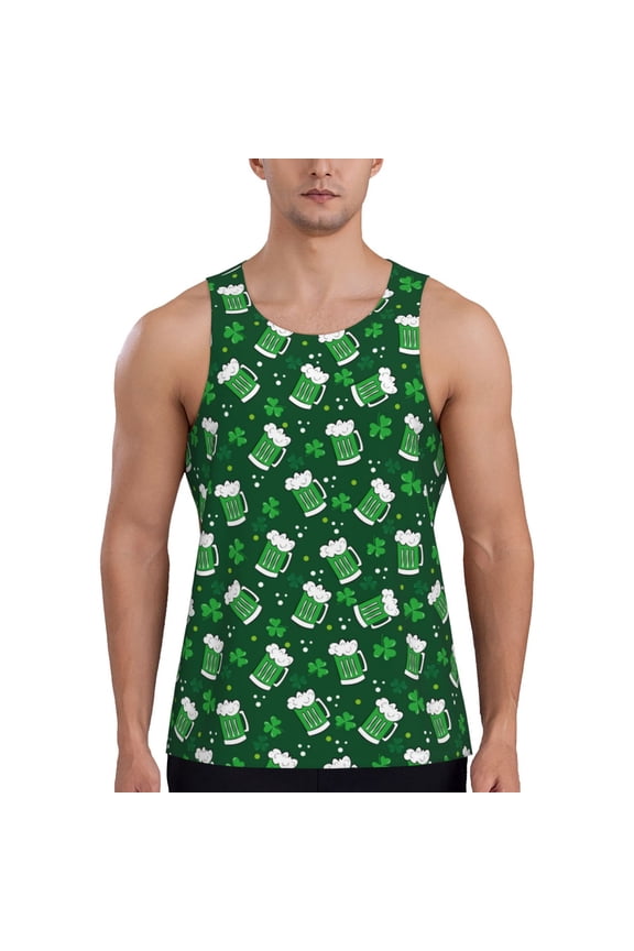 Happy St. Patrick's Day Pattern Sleeveless Gym Shirt Muscle Tee Breathable Workout Shirt Slim-Fit Tank Quick Dry Fit Muscle Tank Top Bodybuilding Sleeveless T Shirt-Large