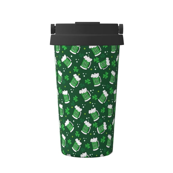 Rateoe Happy St. Patrick's Day Pattern Travel Coffee Mug Tumbler with Flip Lid | Reusable Insulated Stainless Steel Cold Brew Iced Coffee Cup Thermos