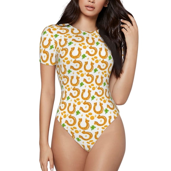 Rateoe Happy St. Patrick's Day Printed Women Rash Guard Short Sleeve,Tummy control Swimsuit Surfing Swimsuit Bathing Suit Short-sleeved Onesie UPF 50+-