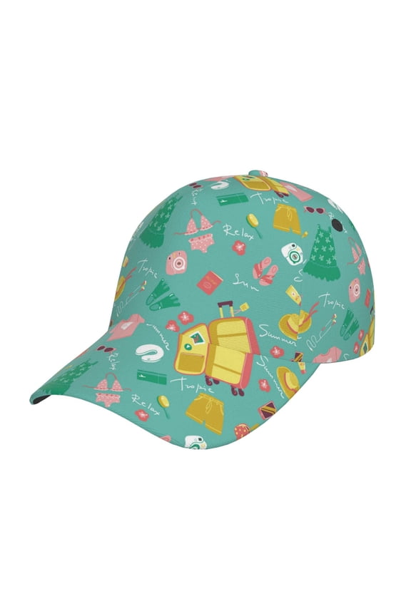Happy Summer Pattern Baseball Cap Outdoor Cap Mountain Dad Hat - Unstructured Soft Cotton Cap-Adjustable UV Protection Cap