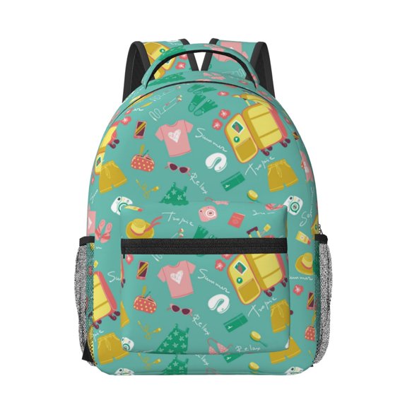 Rateoe Happy Summer Pattern Durable Student Backpack Laptop Bag- Ergonomic Design, Waterproof Twill Fabric - Ideal for School, Travel, and Outdoor Activities