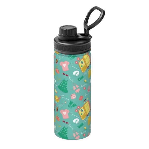 Rateoe Happy Summer Printed 18oz Sports Insulated Water Bottle, Double-Wall Stainless Steel Kettle with Leak-Proof Cap and Carry Loop, BPA-Free for Outdoor, Gym, Camping, and Travel