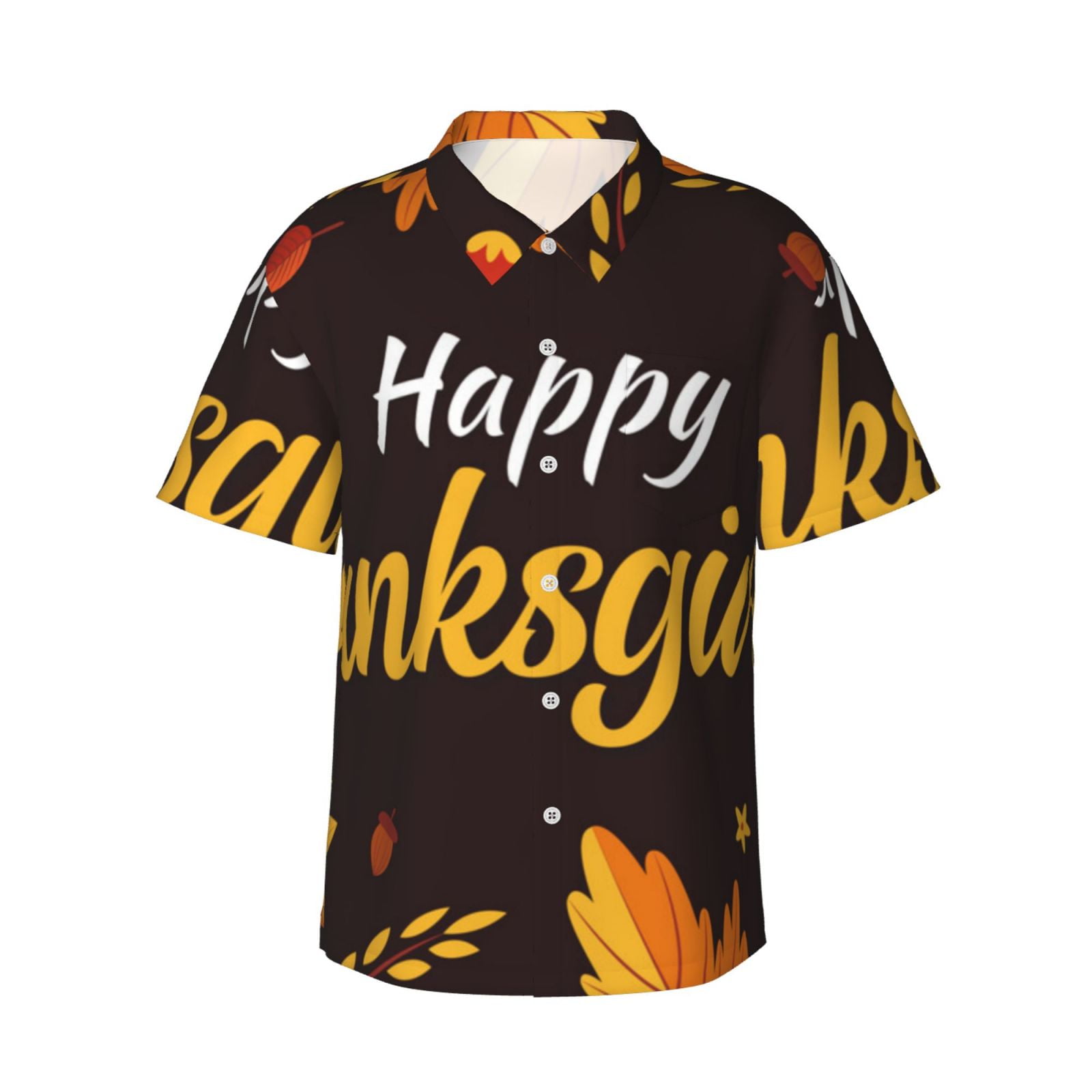 Rateoe Happy Thanksgiving 1 Pattern Men’s Hawaiian Shirt – Short Sleeve Button-Down Tropical Beach Shirt, Lightweight & Breathable Casual Aloha Shirt with Pocket,3X-Large