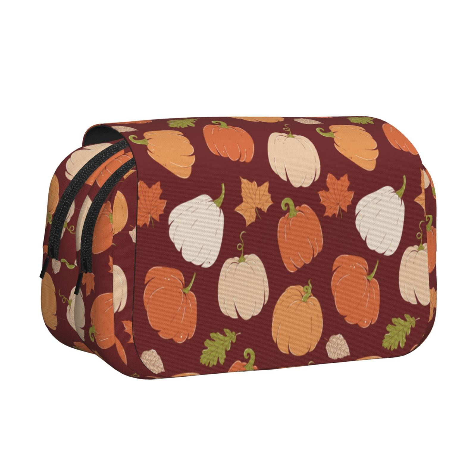 Rateoe Happy Thanksgiving Day Pattern Double Clamshell Pen Case, Storage Organizer with Two Zipper Compartments– Holds Up to 50 Pencils & Pens