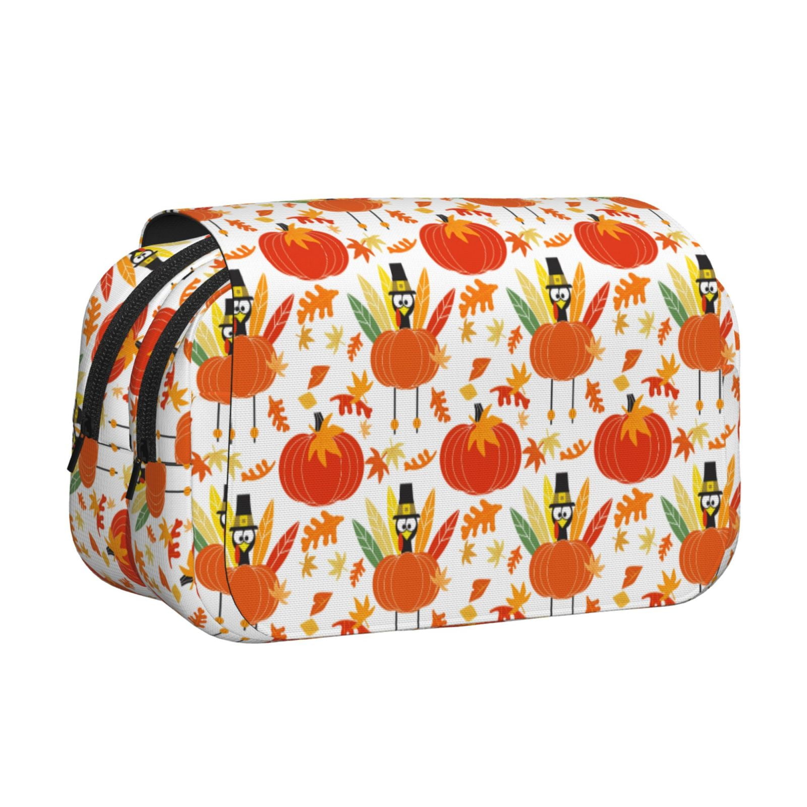Rateoe Happy Thanksgiving Day1 Pattern Double Clamshell Pen Case, Storage Organizer with Two Zipper Compartments– Holds Up to 50 Pencils & Pens