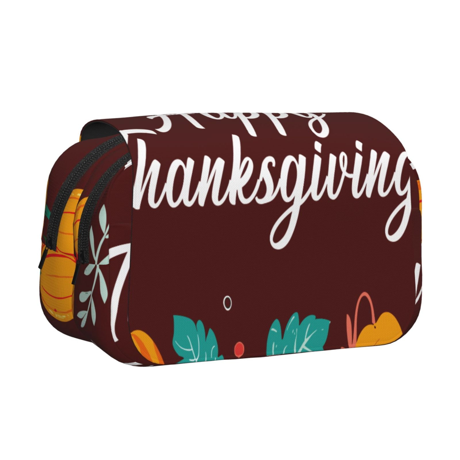 Rateoe Happy Thanksgiving Pattern Double Clamshell Pen Case, Storage Organizer with Two Zipper Compartments– Holds Up to 50 Pencils & Pens