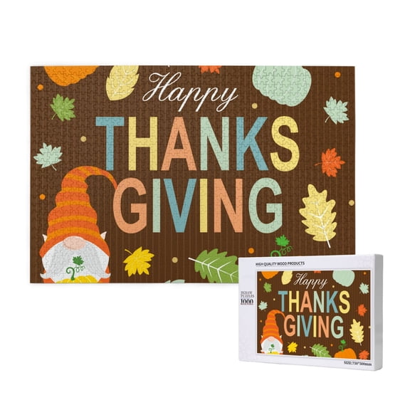 Rateoe Happy Thanksgiving With Gnome Pattern Wooden Picture Puzzle ,1000 Piece Jigsaw Puzzle ,Family Fun Puzzle, Home Décor Puzzle, Gift Puzzle(Horizontal style)