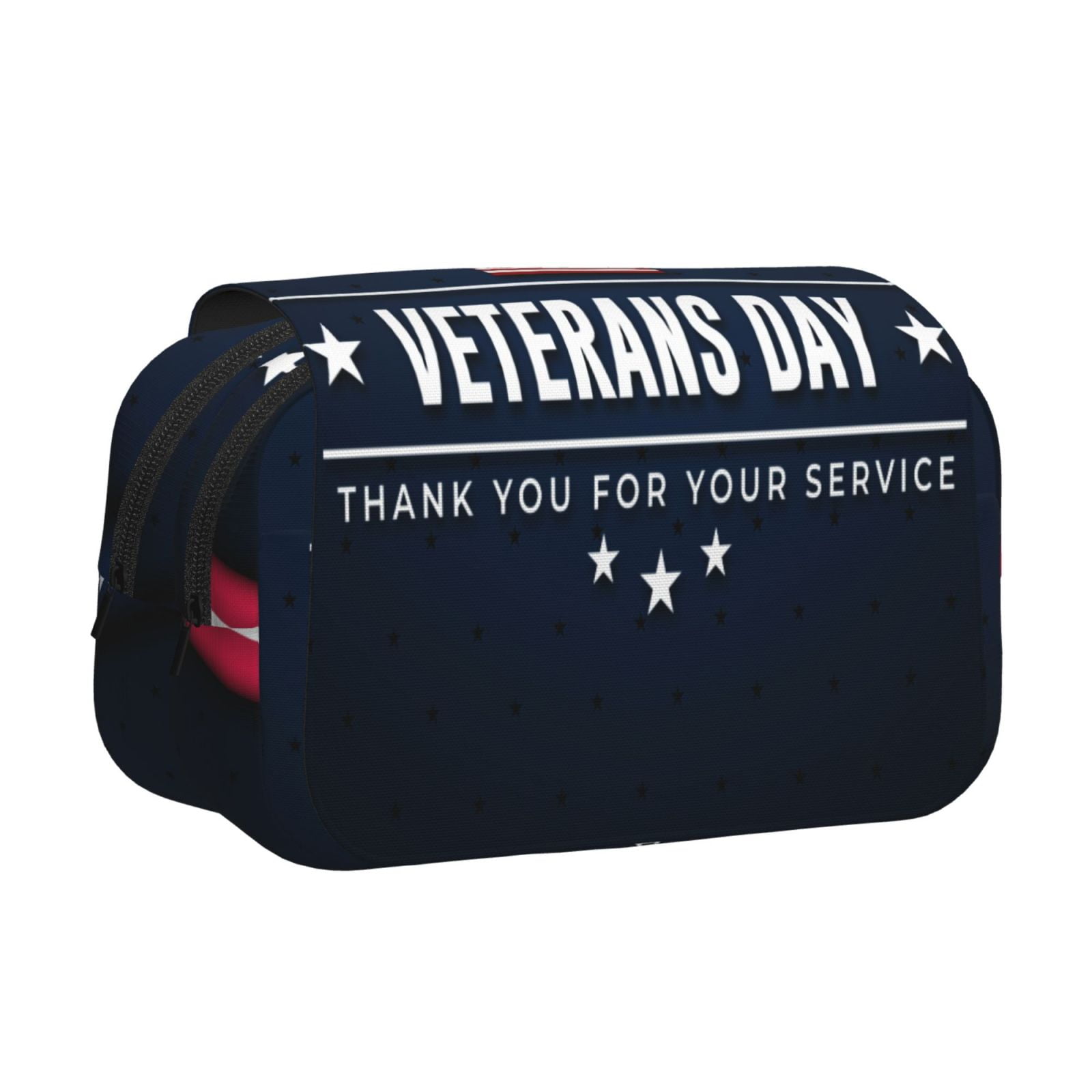 Rateoe Happy Veterans Day Pattern Double Clamshell Pen Case, Storage Organizer with Two Zipper Compartments– Holds Up to 50 Pencils & Pens