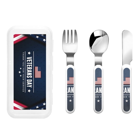Rateoe Happy Veterans Day for Stainless Steel Kids Silverware Set - Child and Toddler Safe Flatware - Children's Knife, Fork And Spoon Set