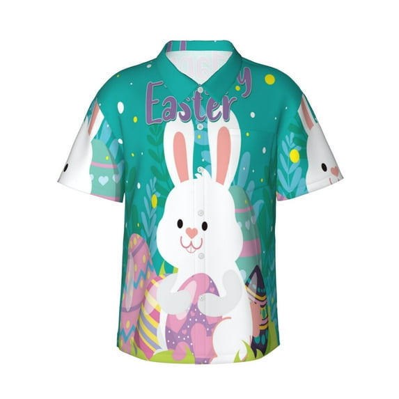 Rateoe Happy easter Pattern Men’s Hawaiian Shirt – Short Sleeve Button-Down Tropical Beach Shirt, Lightweight & Breathable Casual Aloha Shirt with Pocket,Medium