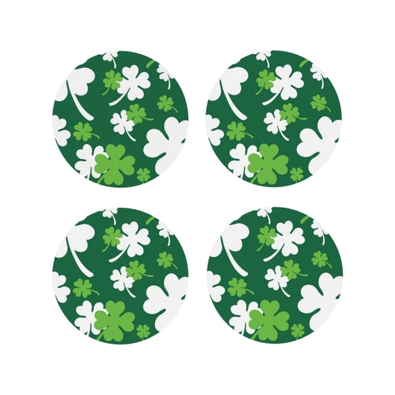 Rateoe Happy saint Patricks day Printed Drink Coasters Set of 4 Leather Coasters Spill Protection for Table Desk,Durable and Non Slip Leather Coaster ,4 Inches Drink Mats-Round Shape