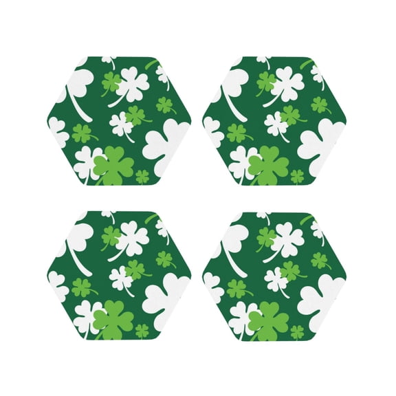 Rateoe Happy saint Patricks day Printed Drink Coasters Set of 4 Leather Coasters Spill Protection for Table Desk,Durable and Non Slip Leather Coaster ,4 Inches Drink Mats-Hexagon