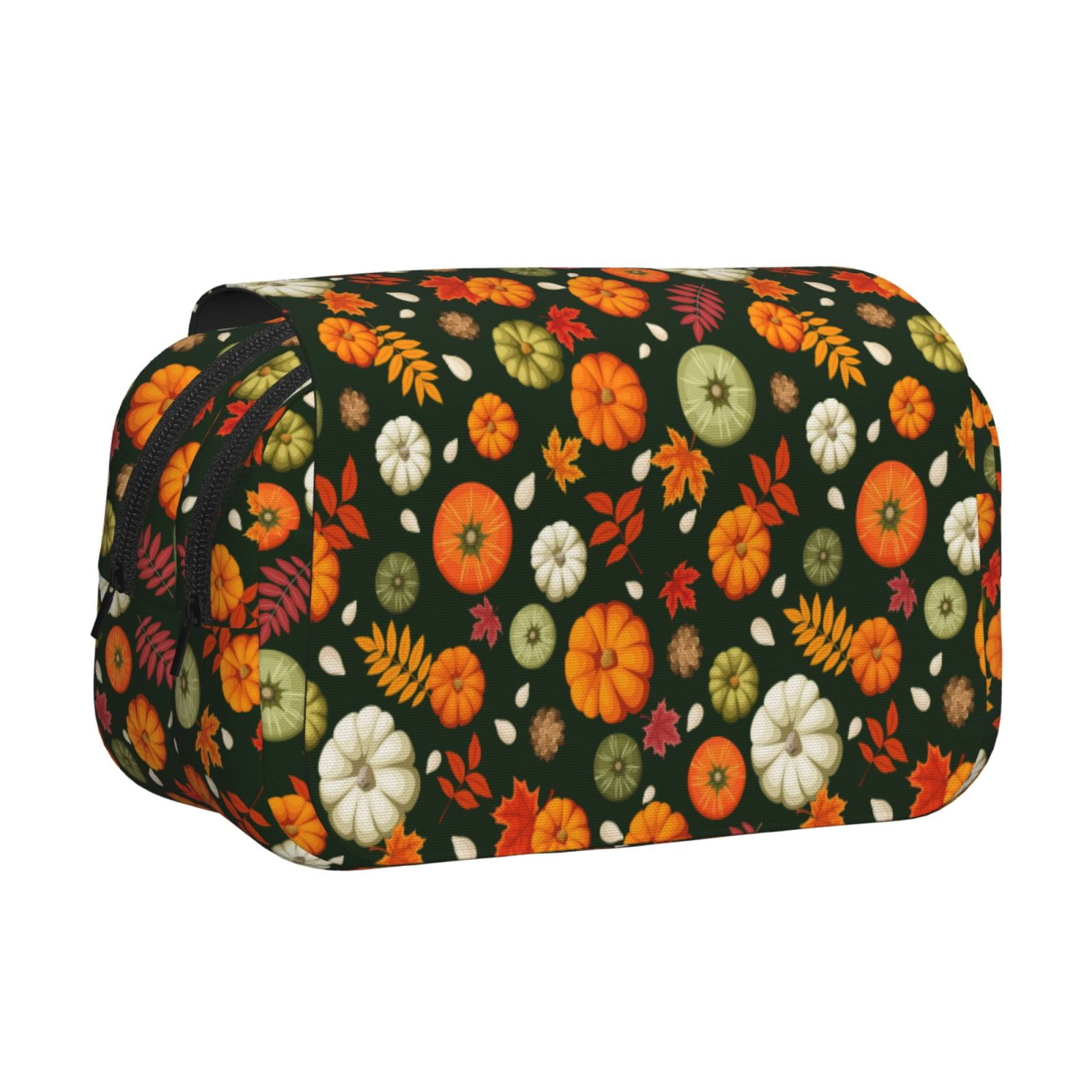 Rateoe Harvest Pumpkins Pattern Double Clamshell Pen Case, Storage Organizer with Two Zipper Compartments– Holds Up to 50 Pencils & Pens