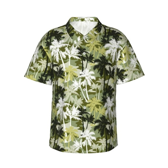 Rateoe Hawaii Palms Pattern Men’s Hawaiian Shirt – Short Sleeve Button-Down Tropical Beach Shirt, Lightweight & Breathable Casual Aloha Shirt with Pocket,Large