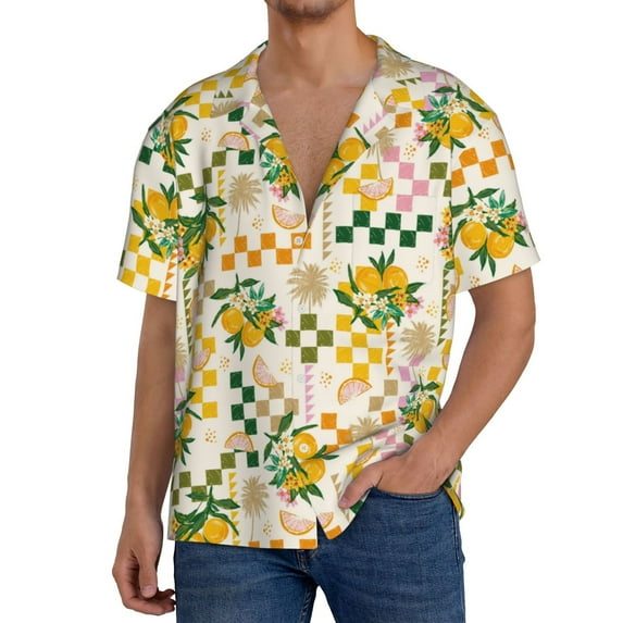 Rateoe Hawaii Palms Pattern Men's Short Sleeve Classic Shirt, Casual Short-Sleeved Shirt, Lightweight Summer Shirt, Cuban Collar Shirt,Button-Front Shirt-4X-Large