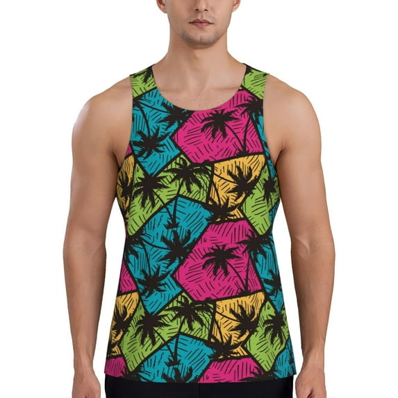 Rateoe Hawaii Palms Pattern Sleeveless Gym Shirt Muscle Tee Breathable Workout Shirt Slim-Fit Tank Quick Dry Fit Muscle Tank Top Bodybuilding Sleeveless T Shirt-Large