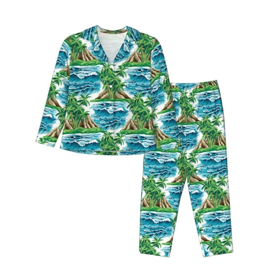Rateoe Hawaii Palms Pattern Womens Pajamas Set Long Sleeve Sleepwear Button Down Nightwear Soft Cotton Pj Lounge Sets