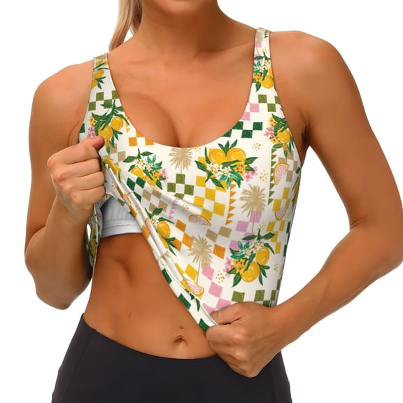 Rateoe Hawaii Palms Print Womens' Sports Bras Scoop Neck Sports Vest- Padded U Back Seamless High Impact Support
