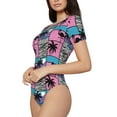 thumbnail image 1 of Rateoe Hawaii Palms Printed Women Rash Guard Short Sleeve,Tummy control Swimsuit Surfing Swimsuit Bathing Suit Short-sleeved Onesie UPF 50+, 1 of 6