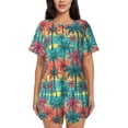 thumbnail image 1 of Rateoe Hawaii Palms for 2 Piece Short Sleeves Pajama Sets Casual Lounge Sleepwear Ladies Pjs Sets with Pocket-XX-Large, 1 of 6