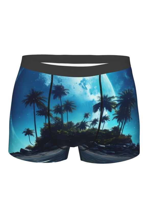 Hawaiian Beach Pirate Moon Mens Boxer Briefs Poly Spandex Performance Boxer Briefs Underwear Hem Boxer Briefs - Small