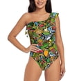 thumbnail image 1 of Rateoe Hawaiian Culture Symbols 1 Pattern Women One Piece Swimsuits Tummy Control One Shoulder Bathing Suits Ruffle Swimwear-Large, 1 of 6