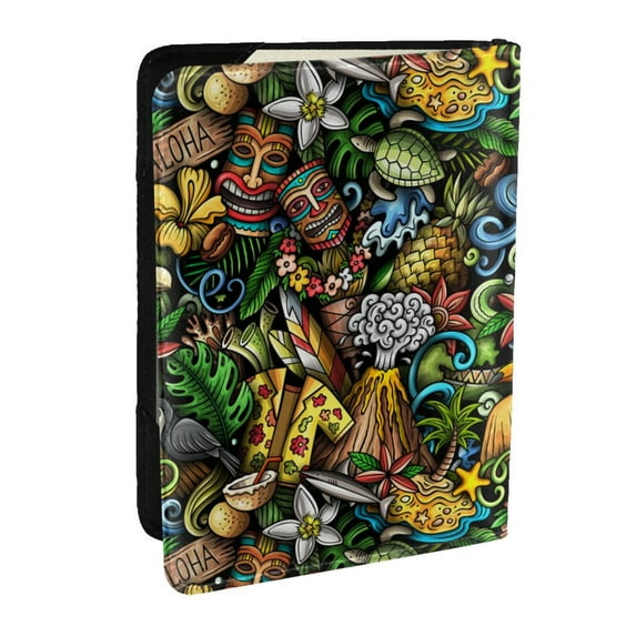 Rateoe Hawaiian Culture Symbols Pattern Passport Holder Wallet Leather Mulit-purpose Travel Wallet Credit Cards Case ,Passport Cover for Women Men-6.5 in