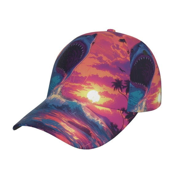 Rateoe Hawaiian Island Beach Shark Pattern Baseball Cap Outdoor Cap Mountain Dad Hat - Unstructured Soft Cotton Cap-Adjustable UV Protection Cap