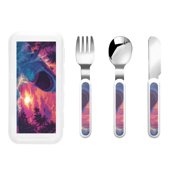 Rateoe Hawaiian Island Beach Shark for Stainless Steel Kids Silverware Set - Child and Toddler Safe Flatware - Children's Knife, Fork And Spoon Set
