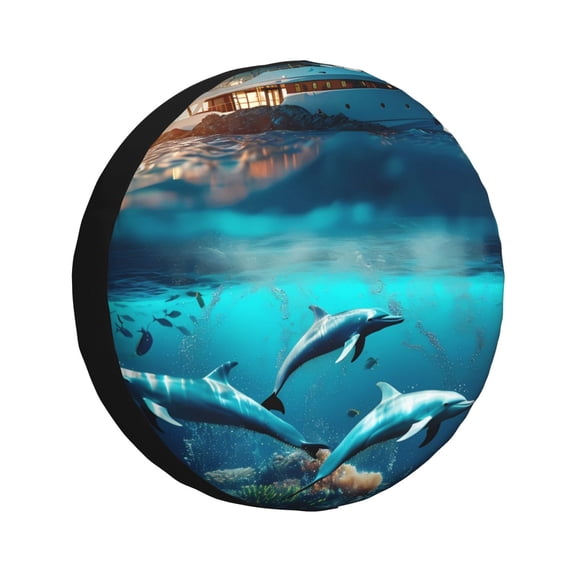 Rateoe Hawaiian Ship Dolphin Pattern Tire Cover Wheel Protectors Weatherproof Wheel Covers Universal Fit for Trailer Rv SUV Truck Camper Travel Trailers Accessories-14 inch