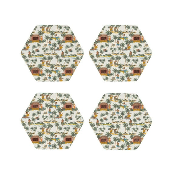 Rateoe Hawaiian Style Drawing Drink Coasters Set of 4 Leather Coasters Spill Protection for Table Desk,Durable and Non Slip Leather Coaster ,4 Inches Drink Mats-Hexagon