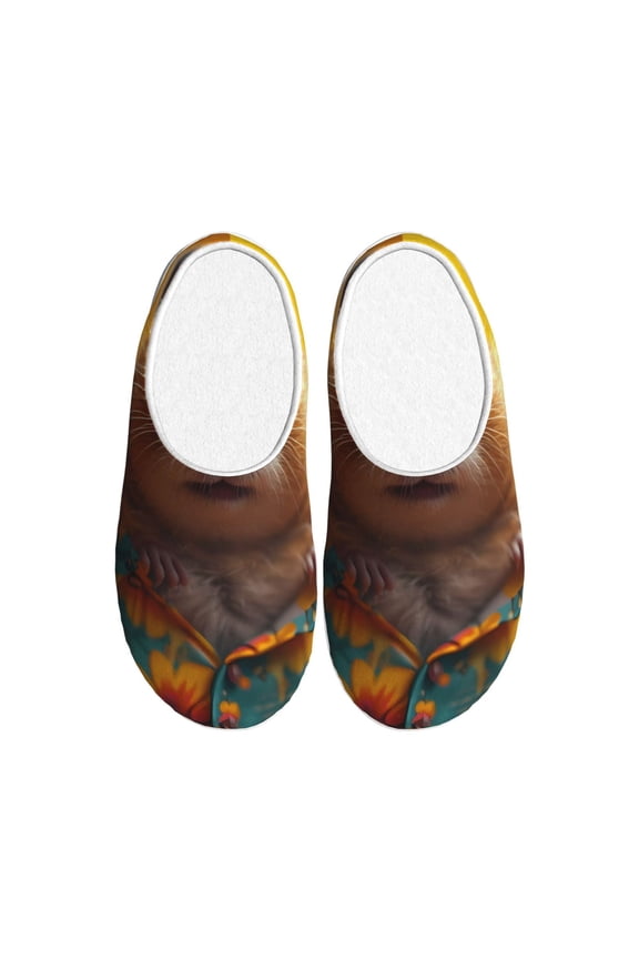 Hawaiian Style Guinea Pig Print Women's Men's Cotton Knit Slippers Lightweight Memory Foam Indoor House Shoes with Anti-Skid Sole-46/47