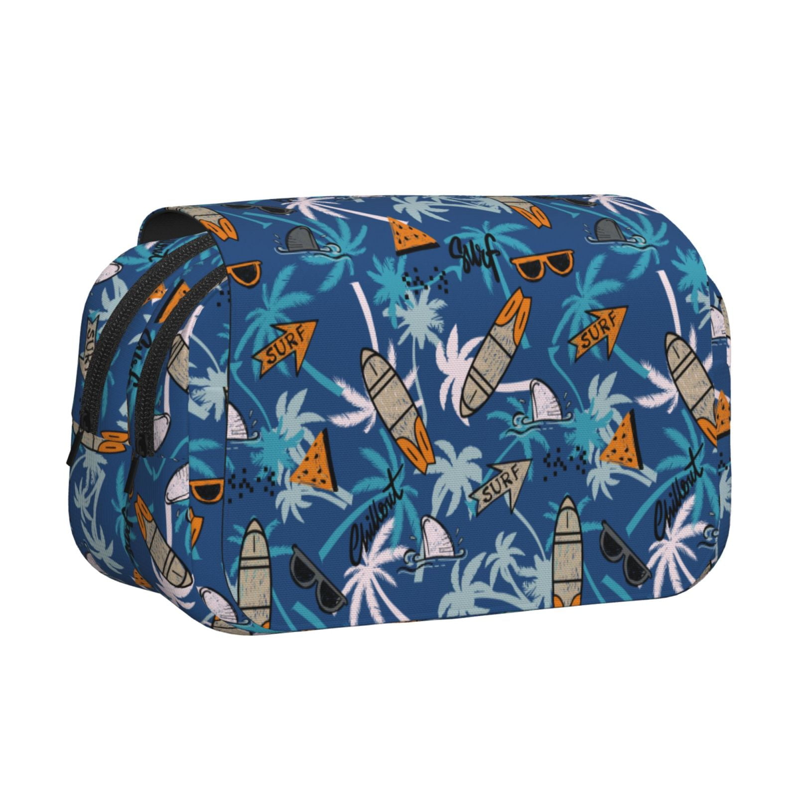 Rateoe Hawaiian Style Pattern Double Clamshell Pen Case, Storage Organizer with Two Zipper Compartments– Holds Up to 50 Pencils & Pens