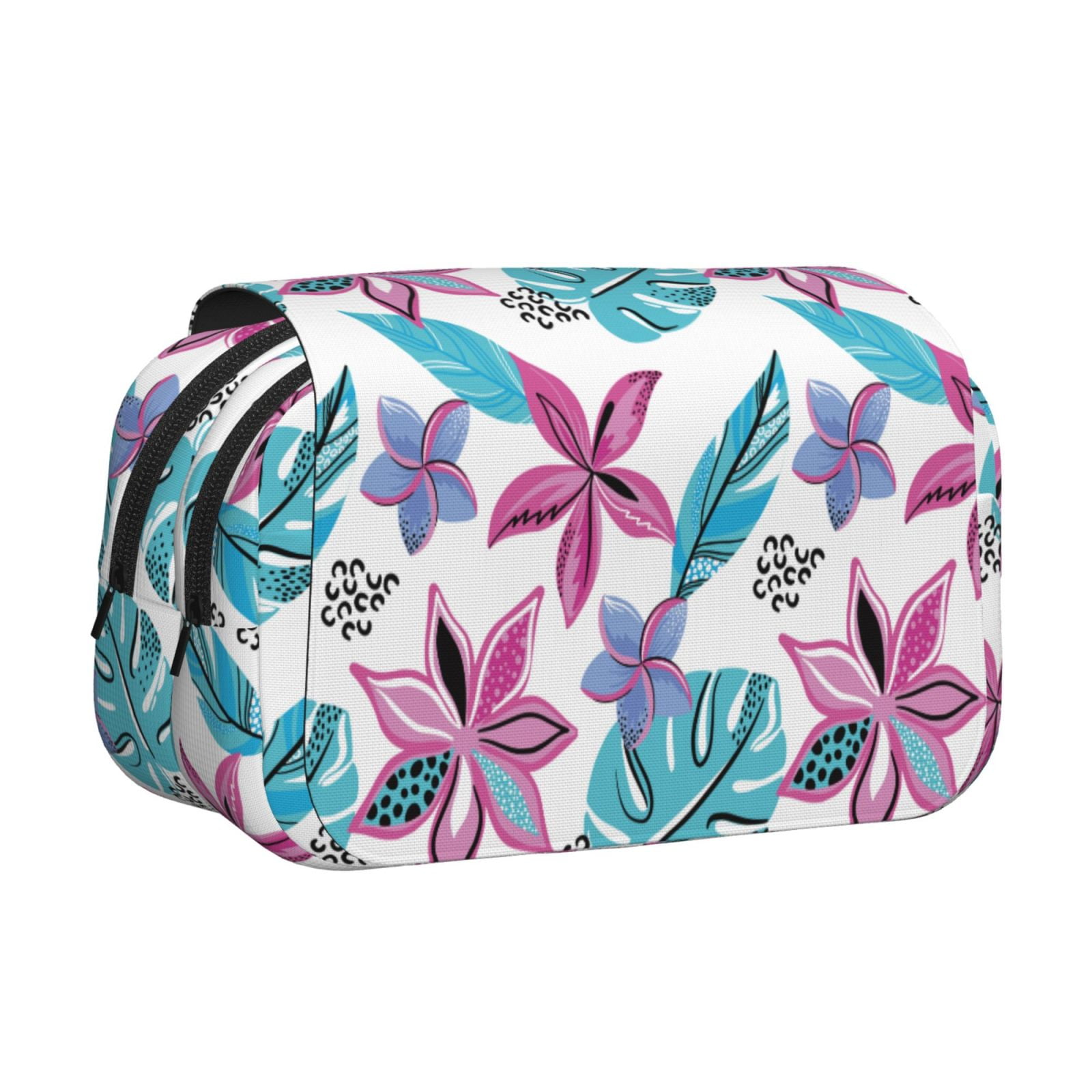 Rateoe Hawaiian Style Pattern Double Clamshell Pen Case, Storage Organizer with Two Zipper Compartments– Holds Up to 50 Pencils & Pens