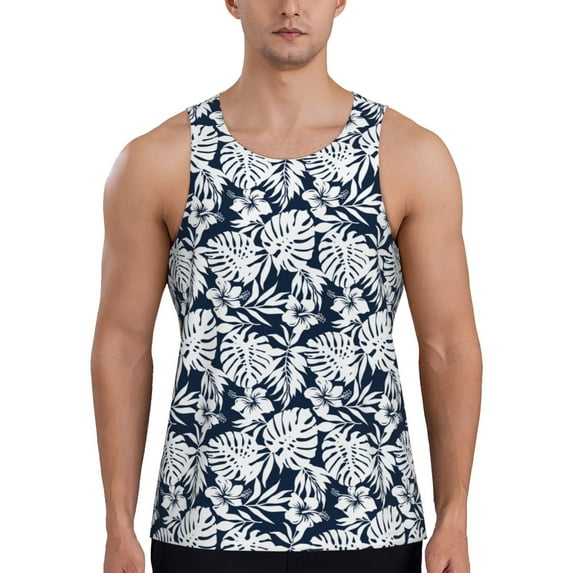 Rateoe Hawaiian Style Pattern Sleeveless Gym Shirt Muscle Tee Breathable Workout Shirt Slim-Fit Tank Quick Dry Fit Muscle Tank Top Bodybuilding Sleeveless T Shirt-3X-Large