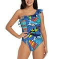 thumbnail image 1 of Rateoe Hawaiian Style Pattern Women One Piece Swimsuits Tummy Control One Shoulder Bathing Suits Ruffle Swimwear-, 1 of 6