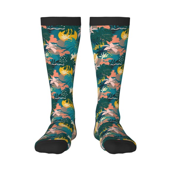 Rateoe Hawaiian Style Pattern Women’s Knee High Crew Socks,Trouser Socks Comfortable, Breathable, Moisture-Wicking and Soft