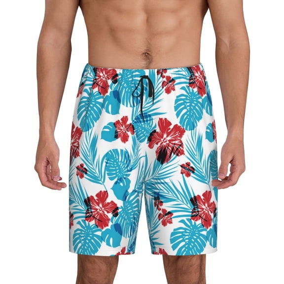 Rateoe Hawaiian Style Print Men's Lounge Shorts – Soft & Breathable Pajama Bottoms with Pockets, Elastic Waistband, Lightweight Sleepwear for Nightwear & Loungewear-