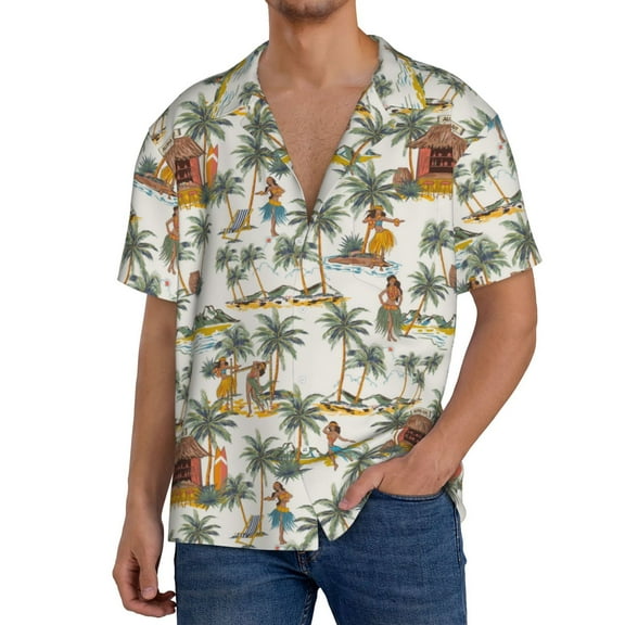 Rateoe Hawaiian Style Print Mens Front Pocket Hawaiian Shirts Casual Shirts Short Sleeve Button Down Beach Tropical Shirts-4X-Large