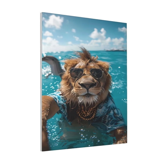 Rateoe Hawaiian Swimming Lion Pattern Decorative Picture – Unique Modern Wall Art, Ready-to-Hang Canvas Print for Home (Vertical)
