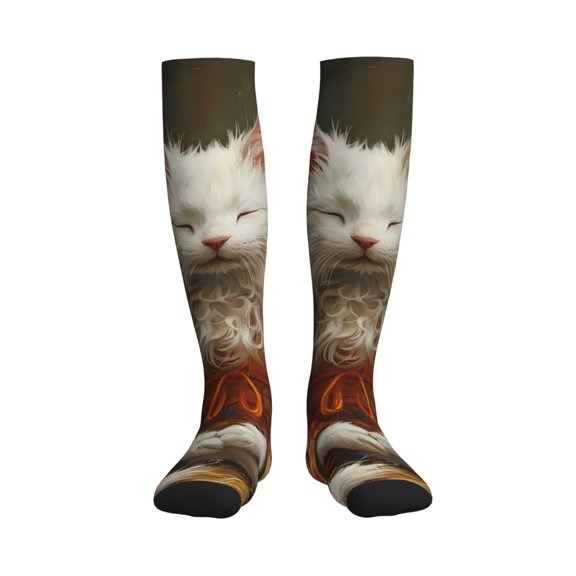 Rateoe Haystack Meditating Cat Compression Socks for Women and Men 20-30mmHg-Circulation Support Socks Knee High Nurse Pregnant Running Medical and Travel Athletic