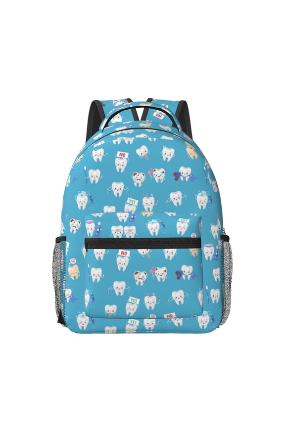 Healthy And Ill White Teeth Pattern Durable Student Backpack Laptop Bag- Ergonomic Design, Waterproof Twill Fabric - Ideal for School, Travel, and Outdoor Activities