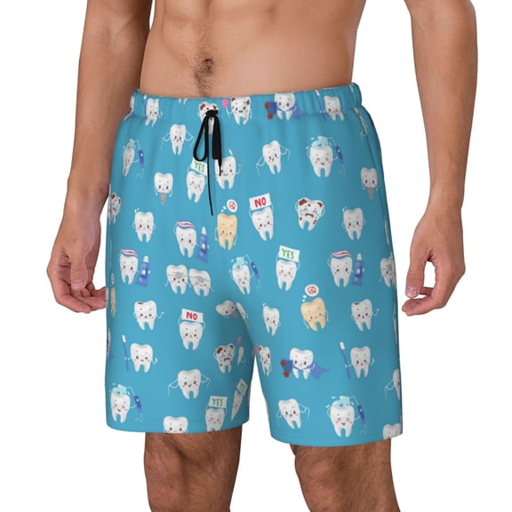 Rateoe Healthy And Ill White Teeth Pattern Men’s Swim Shorts with Compression Liner – Double-Layered Quick-Dry Swimwear, Comfortable & Stretchy Beach Shorts-3X-Large