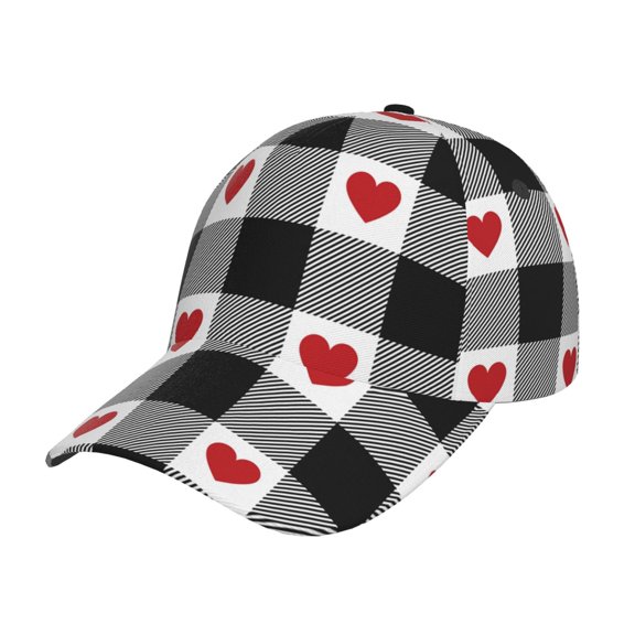Rateoe Heart Black Buffalo Plaid Gingham Pattern Baseball Cap Outdoor Cap Mountain Dad Hat - Unstructured Soft Cotton Cap-Adjustable UV Protection Cap